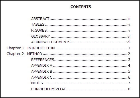 sample Table of Contents created by Citation Wizard